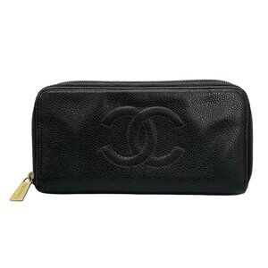 CHANEL - Black Calfskin Long Wallet Gold hardware